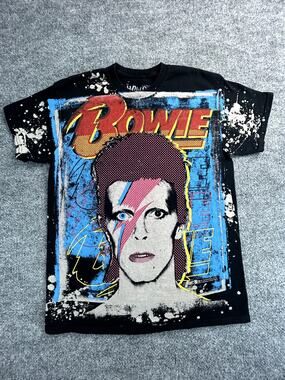 David Bowie Graphic Band T Shirt Adult Medium Black Liquid Blue Rock Music Tee